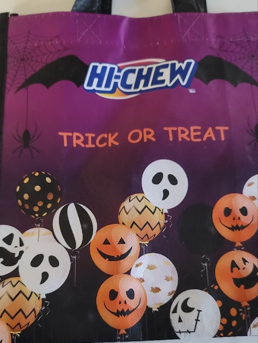 HICHEW Halloween Trick or Treat Tote Bag - Purple/Black 15x9 Inches